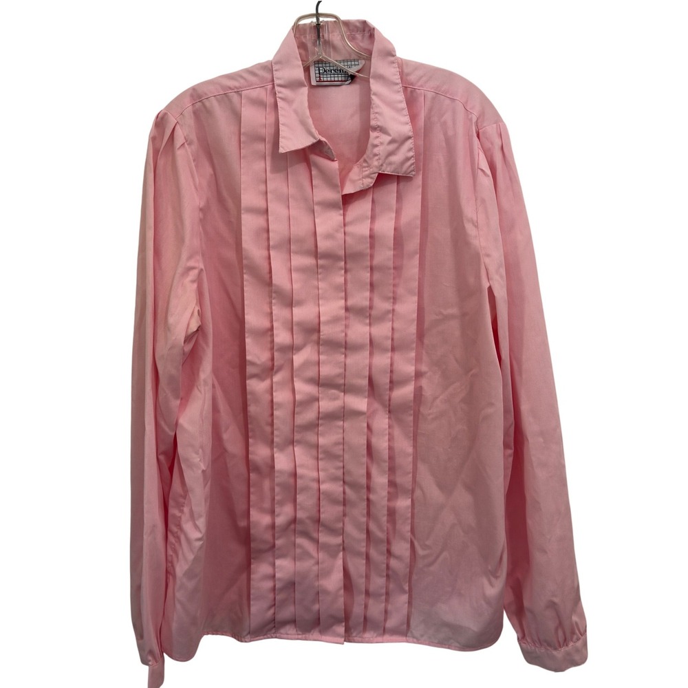 Perennial Blouse Vintage 80s Pink Pleated Tuxedo Front Button Down Top‎ Size L
